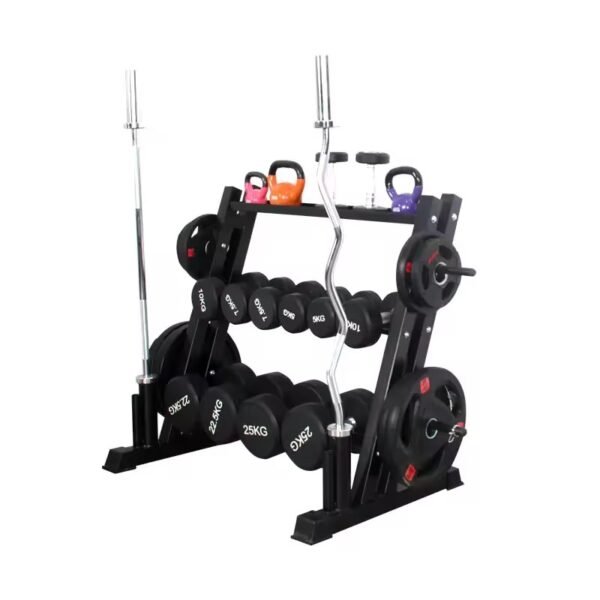Rack Multifuncional mancuernas barras pesas rusas balones